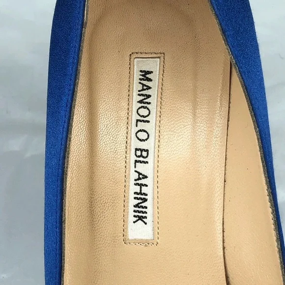 Manolo Blahnik Hangisi 70 Blue Satin Crystal Buckle Pumps 37.5 - Picture 7 of 7